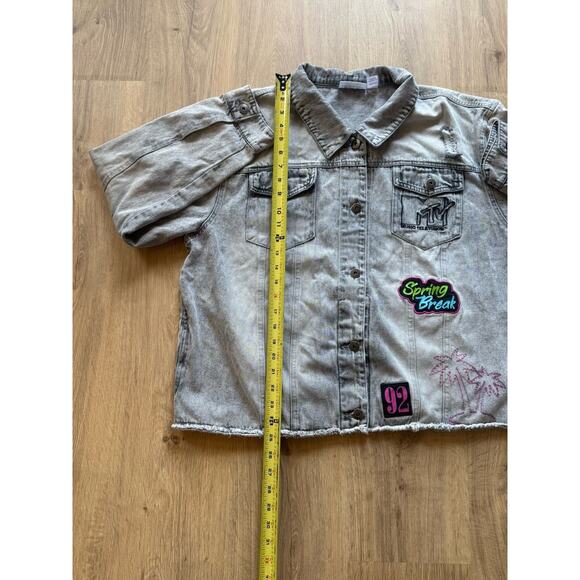 MTV VTG STYLE 2020 Distressed Gray Denim Jean Jacket Embroidered Patch XXXL(21) - Picture 7 of 9